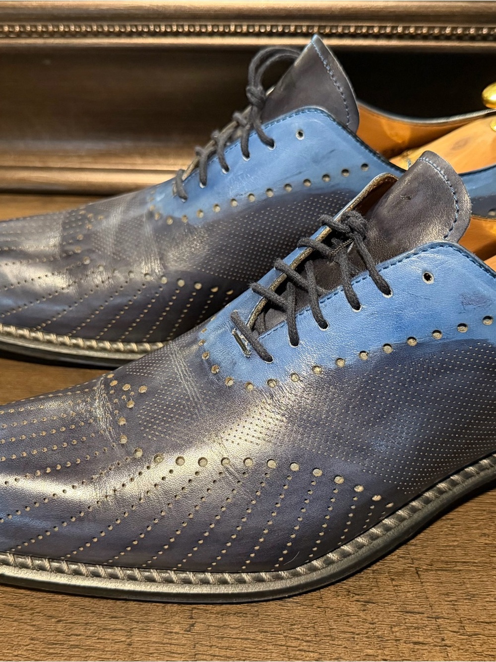 Jose Real Vero Cuoio Navy Perforated Leather Oxfords